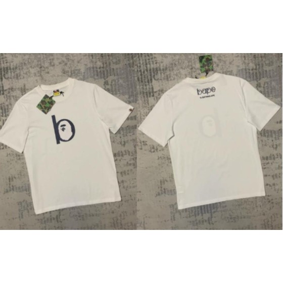 White BAPE "b" Logo Ape Head T-Shirt (Front & Back)